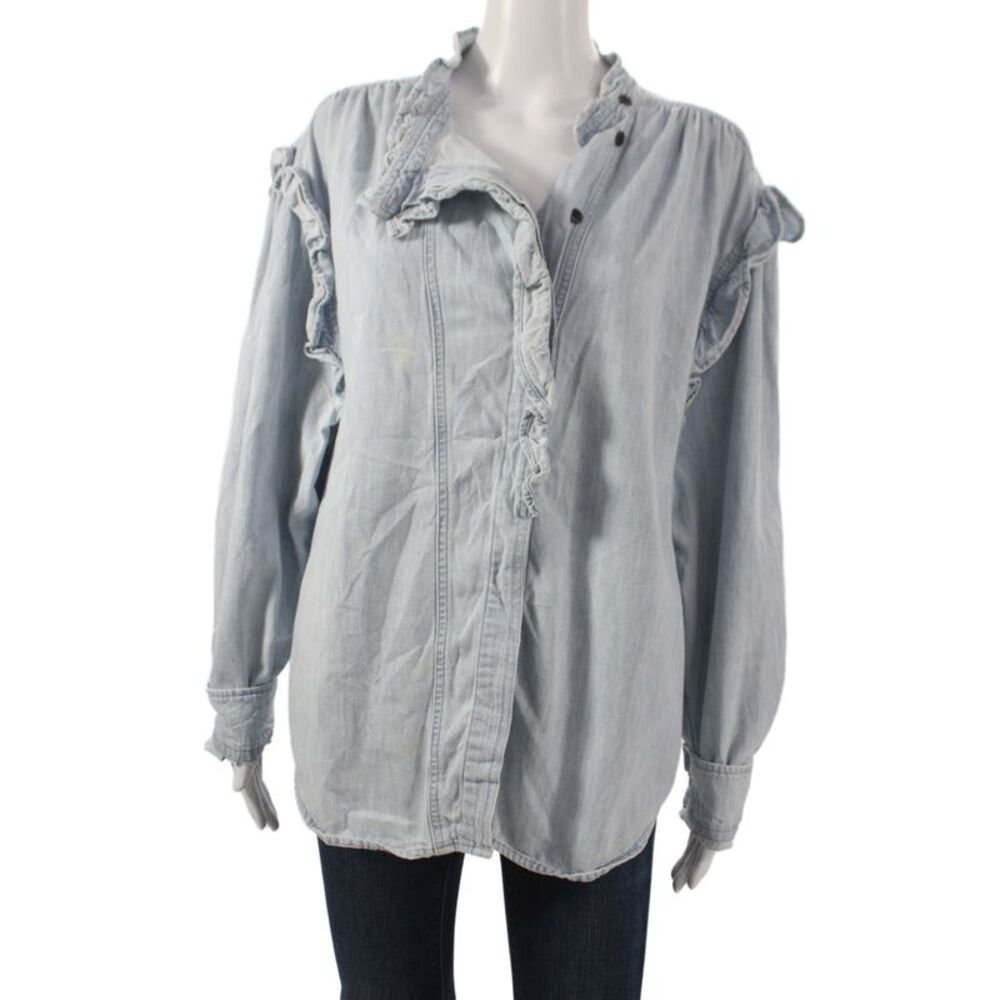 Isabel Marant Etoile Womens Tunic Blouse Light Blue Button Long Sleeve Size 42